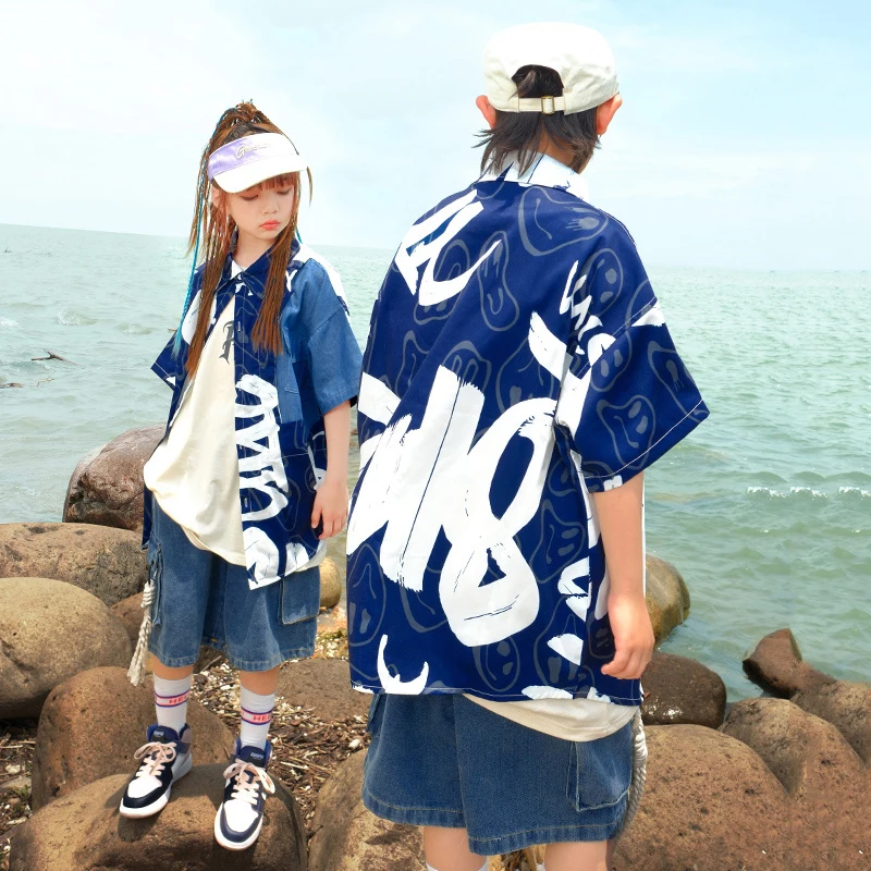 

Children Loose Shirts Denim Shorts Outfits For Boys Jazz Modern Dance Costumes Girls Hip Hop Dance Clothes Streetwear DQS13590