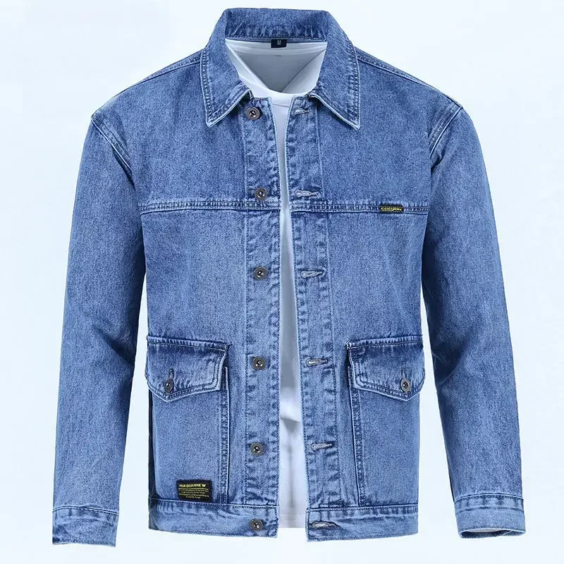 thumbnail image 1 of Abrigo vaquero para hombre, chaqueta vaquera con botones azules, para hombre, cargo, precio bajo a bordo, ropa de hombre, marca G, holgada, de una pieza, de invierno, talla grande, Y2k, 1 of 5