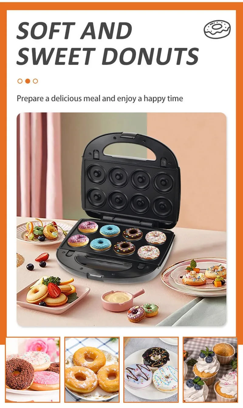 750W Electric Sandwich Waffle Makers 8 in 1 Mini Donuts Machine 220V Walnut Cake Bread Oven for Kids Toaster Kitchen 도넛 와플기계 와플