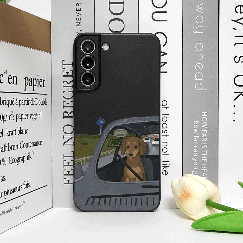Cartoon Animal Couple Driving Dog Printed Phone Case - Soft Cover