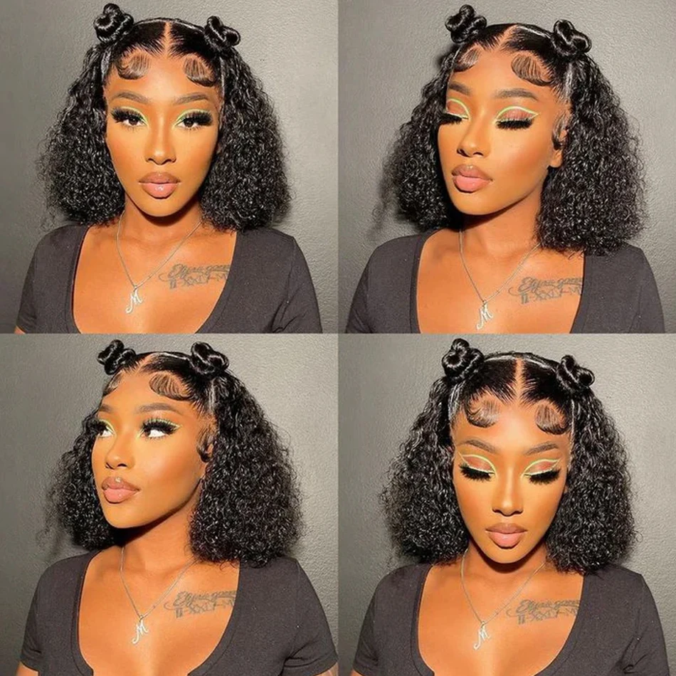 Deep Wave BOB Wig Human Hair 13x4 HD Curly BOB Lace Front Wigs Human Hair Pre Plucked Short Curly Frontal BOB Wigs For Black Women Wet And Wavy 12 14 16 Inch 7