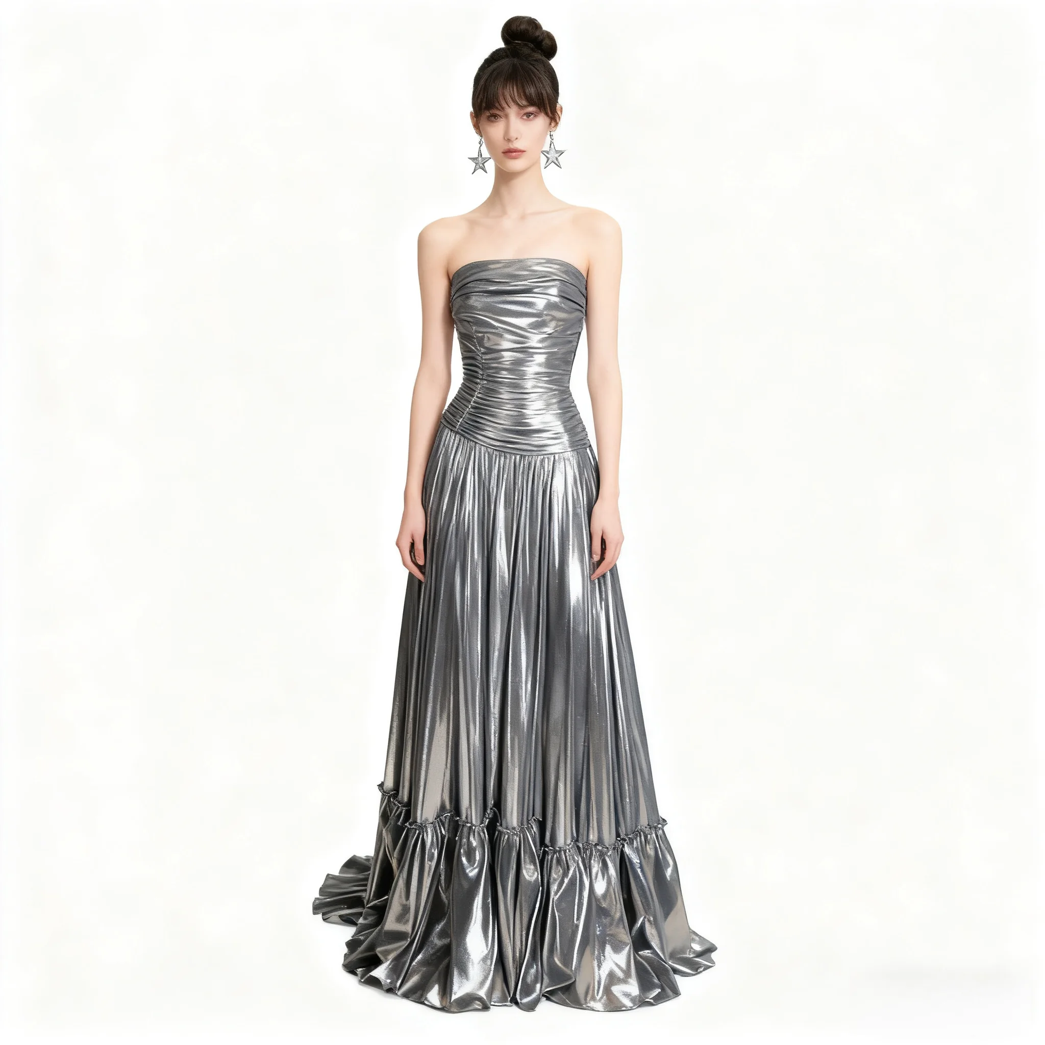 Silver Metallic Gloss Reflective Fabric for Elegant Evening Wear and DIY Projects