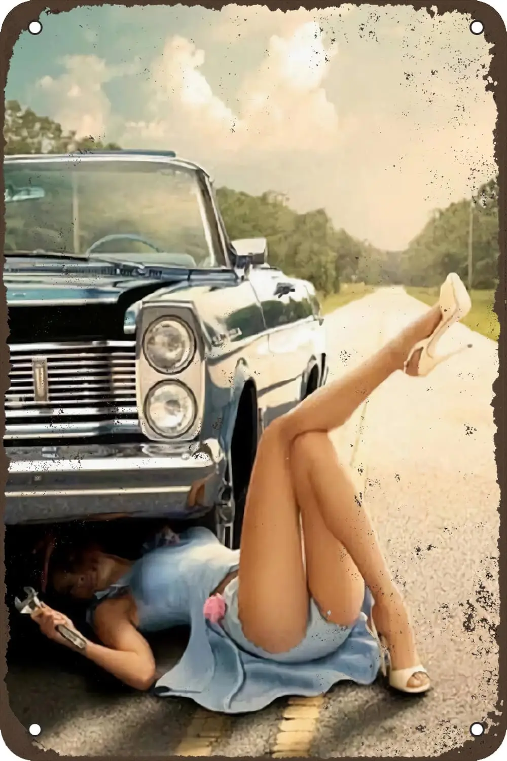Sexy Girls Vintage Metal Signs Pin Up Girl Car Tin Sign Posters Wall Art Decor for Home Living Room Bedroom Bathroom Man Cave Ba