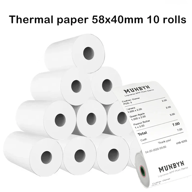 10 Rolls Receipt Thermal Paper 58x40 mm Printing Label Roll for Mobile POS Photo Printer Cash Register Paper Office Stationery