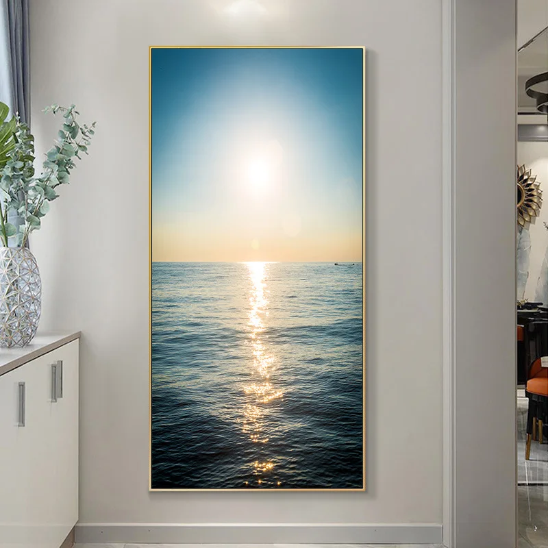 Nordic Beautiful Pink Sea And White Clouds Chic Portico Pittura Decorativa Paesaggio Tela Poster Per La Decorazione Del Soggiorno