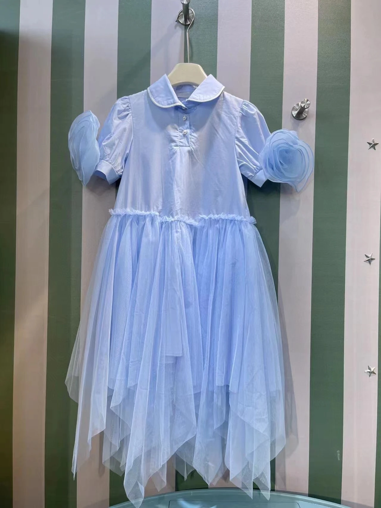 

2024 New Girls Summer Dress Summer Clothes Children's Mesh Skirt Short Sleeve Princess Dress