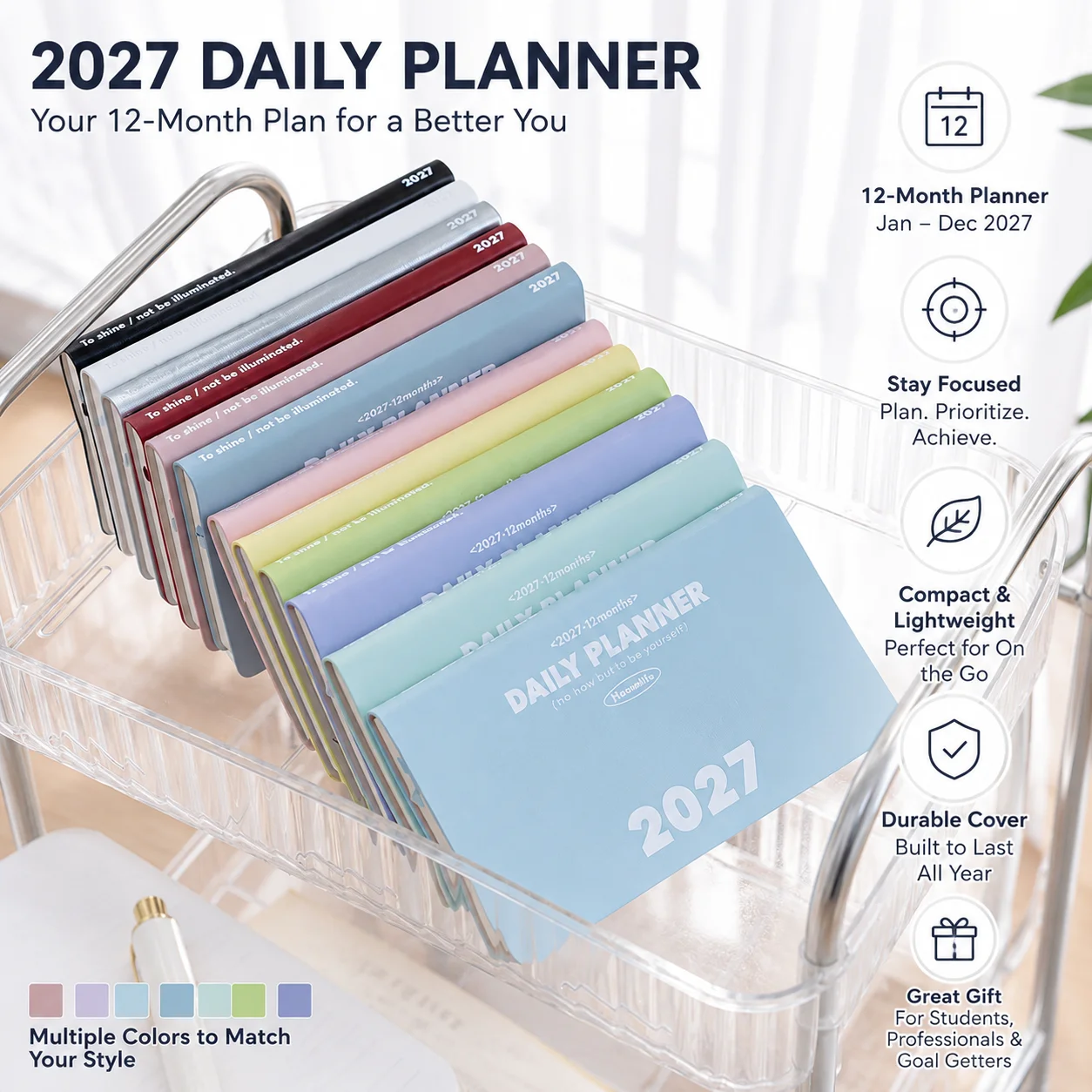 Premium Daily Planner: 12-Month Schedule Agenda Book for Work and Study - Office Stationery Supplies
