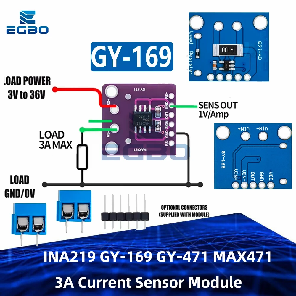 INA219 GY-169 GY-471 MAX471 3A Stromsensormodul Verbrauchsstromerkennungsmodul für Arduino DC 0–30 V