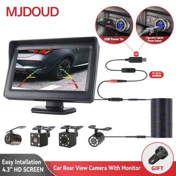 MJDOUD 자동차 후방 카메라, 모니터 포함, 4.3 인치, 차량 주차 LED HD 후진 카메라, LCD 스크린, USB 쉬운 설치