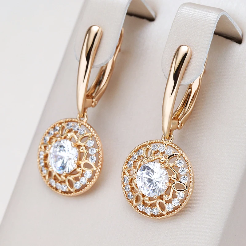 Kinel Luxury 585 Rose Gold Color Drop Earring Women Natural Zircon ...