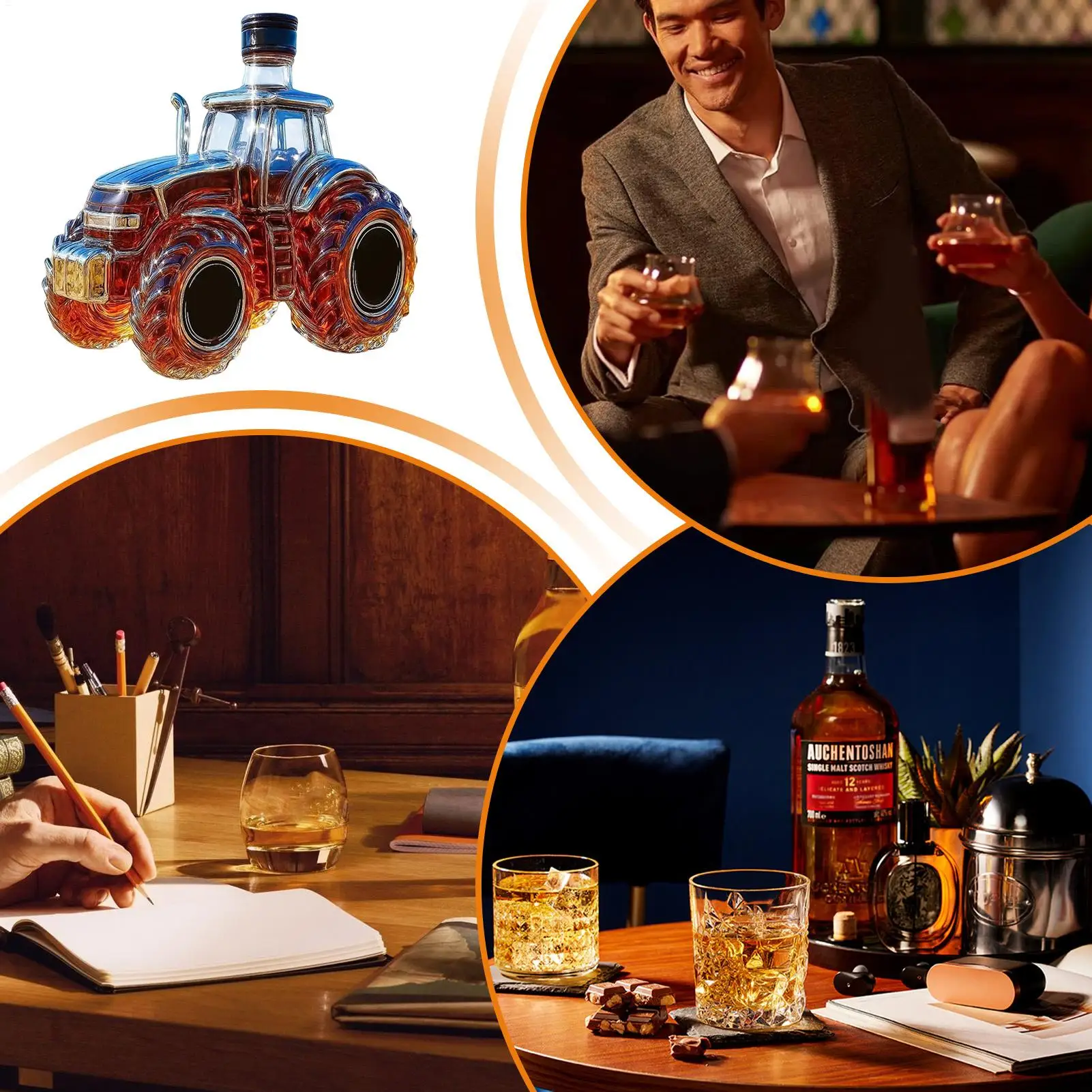 Whiskey bottle on bar display with spiral neck detail