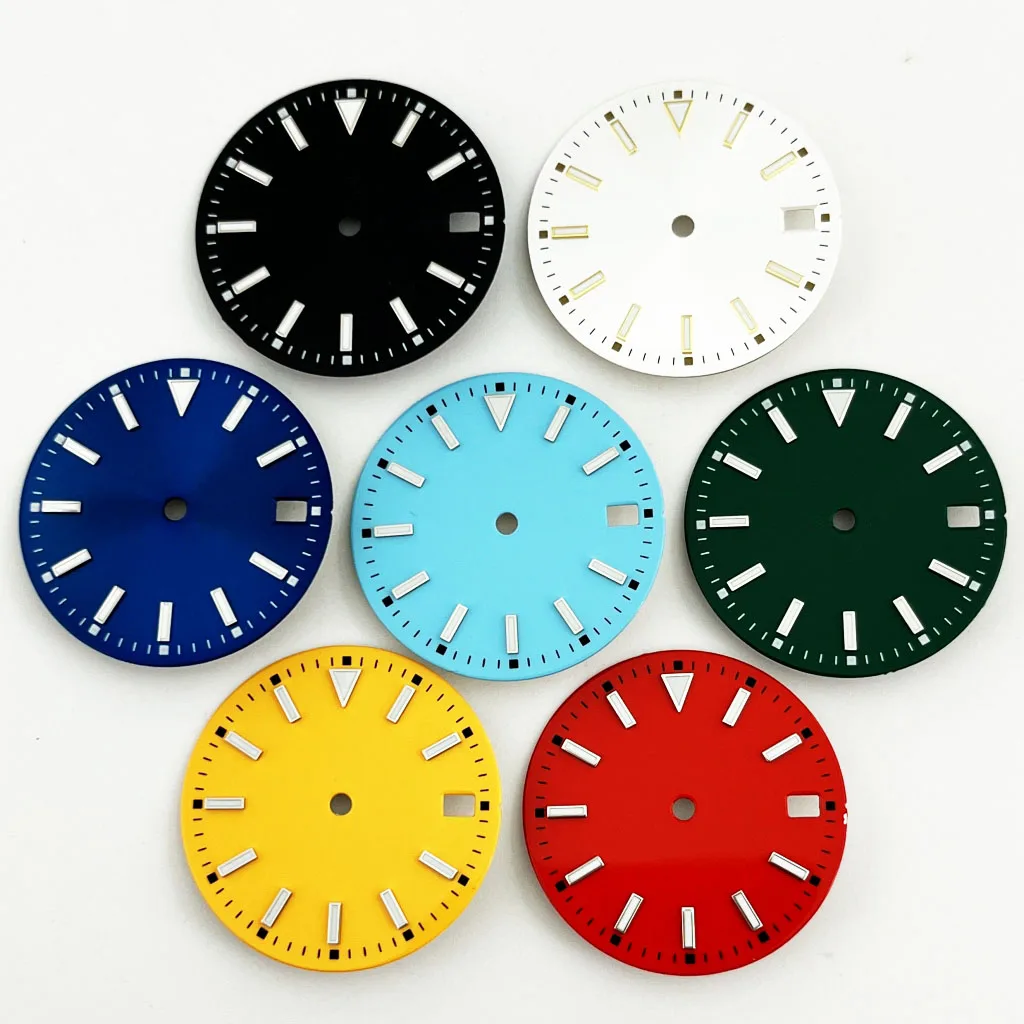 NH35 28.5mm Watch Dial Sterile Blue Luminous Fit NH35 Automatic Movement Watch Accessories Parts With Calendar Window