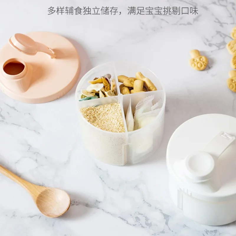 Portable Baby Milk Dispenser Box Rotary Multi-purpose 4grid Packing Box, Sugar Snack Storage Container Formula Box,easy To Clean