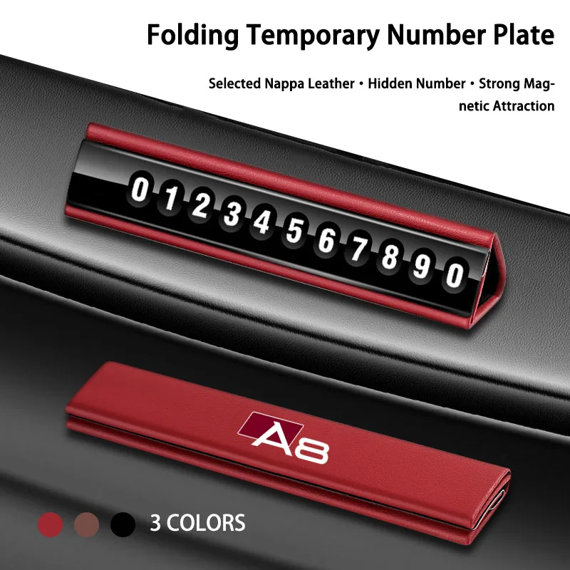 

New Leather Mobile Phone Temporary Parking Number Plate for Audi A8 A4 A7 A6 A3 Q5 A7 Q3 Q8 Accessories 2019 2013 2023 2024 Logo