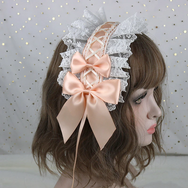 Schöner süßer Haarreif mit Spitzenblumen, Anime Maid Cosplay Kawaii Stirnband, handgefertigt für Mädchen, Haar-Accessoire – Detail 9