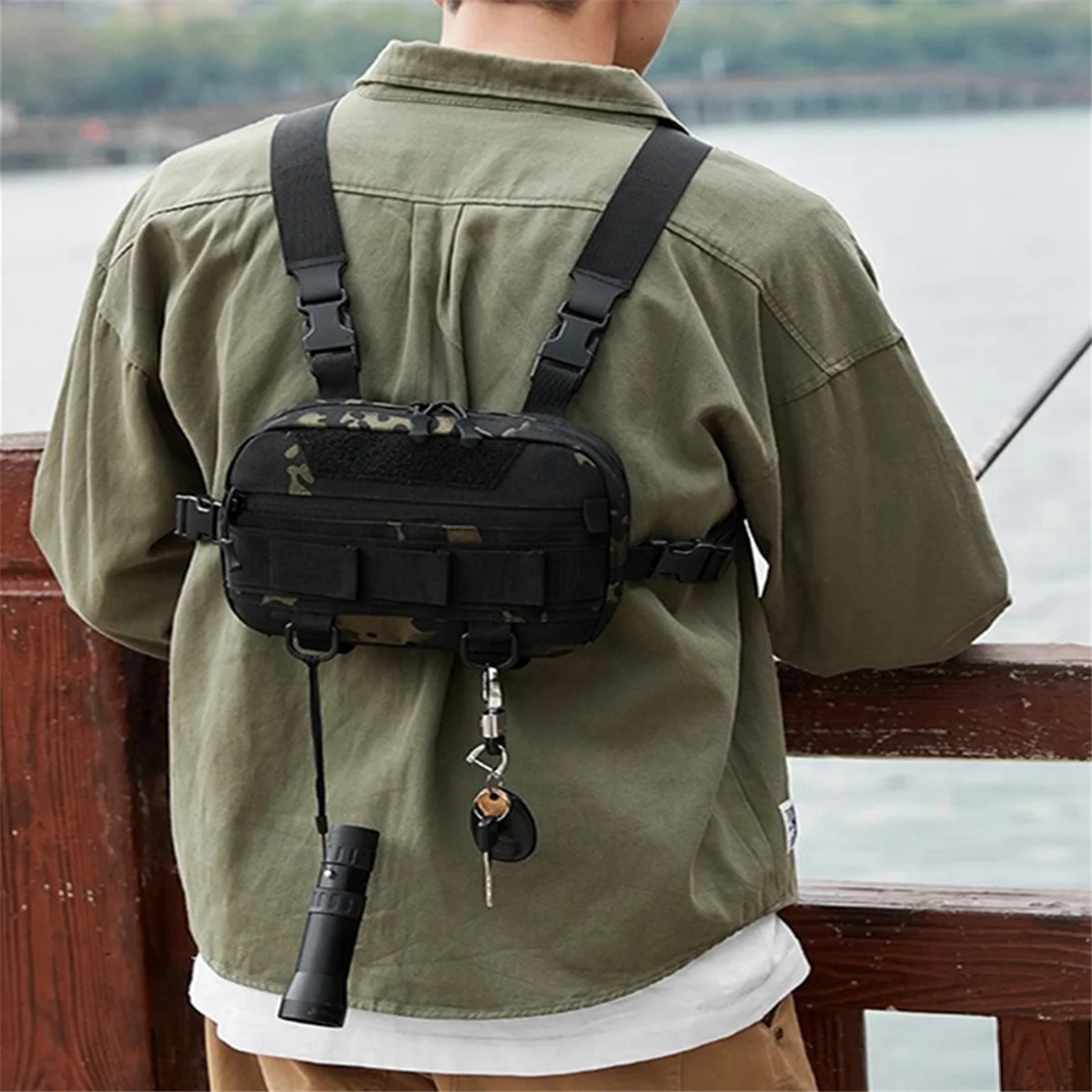 BAAU Rig Backpack Camping Recon Kit Bag Vest Front Pouch Multi-Purpose Daypack for Hiking Fishing Lure Pack,Black