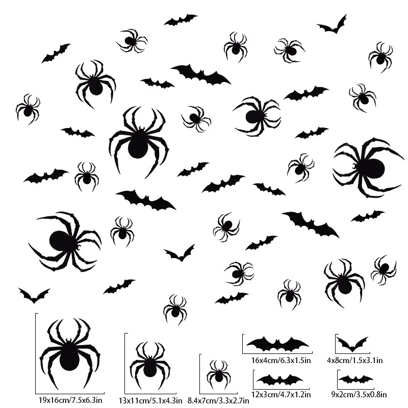 48Pcs 3D Bat Wall Sticker Black Spider Ghost Halloween Decoration for Party Home Bedroom Bar Halloween Horror Props Supplies