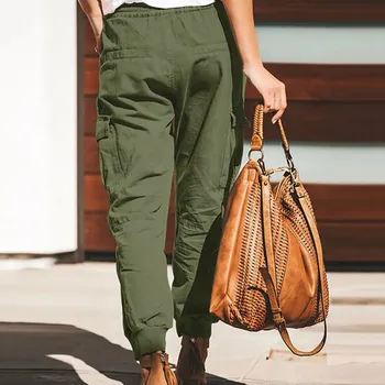 Female Casual Cargo Pants Ladies Trousers Bottoms For Womens Women Trousers Fashion Solid Color Drawstring Overalls Pocket Pants 3