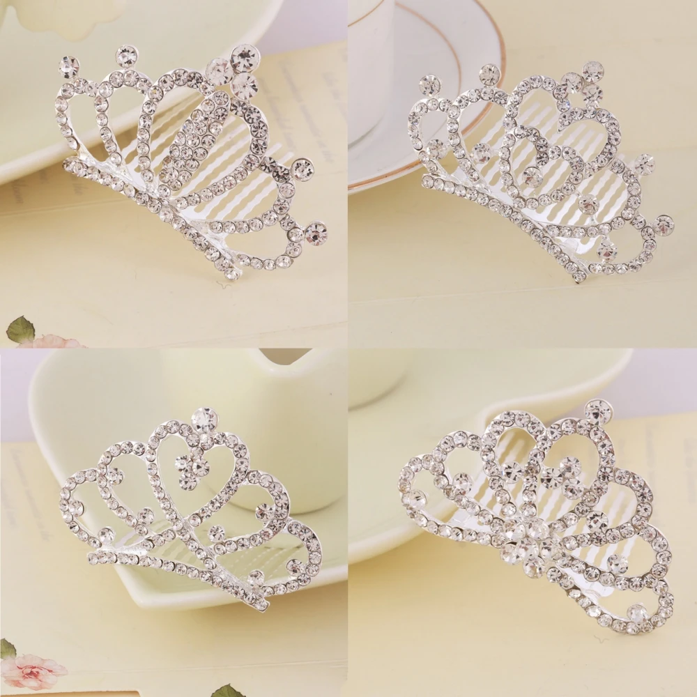 Mini Tiara Hair Combs Princess Crown Wedding Hair Accessories For Girls Fairy Silver Color Crystal Hairpins Bride Hair Jewelry