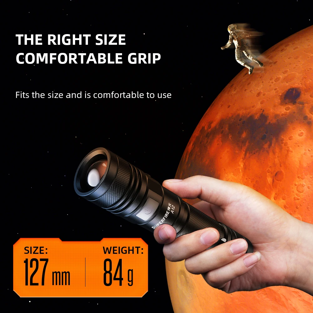 SuperFire A12  LED , 15W  ޴ ġ, 200m Ÿ  USB C ķ  