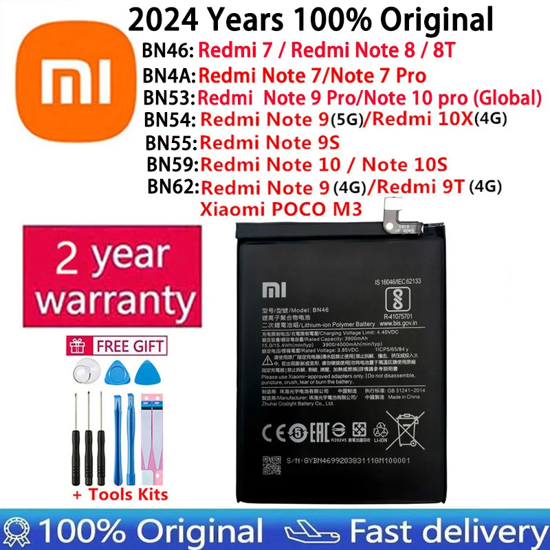 Аккумулятор BN53 BN54 BN55 BN59 BN62 BN46 BN4A для Xiaomi Redmi Note 7 8 8T 9 9T 9S 10 10S 10X 4G