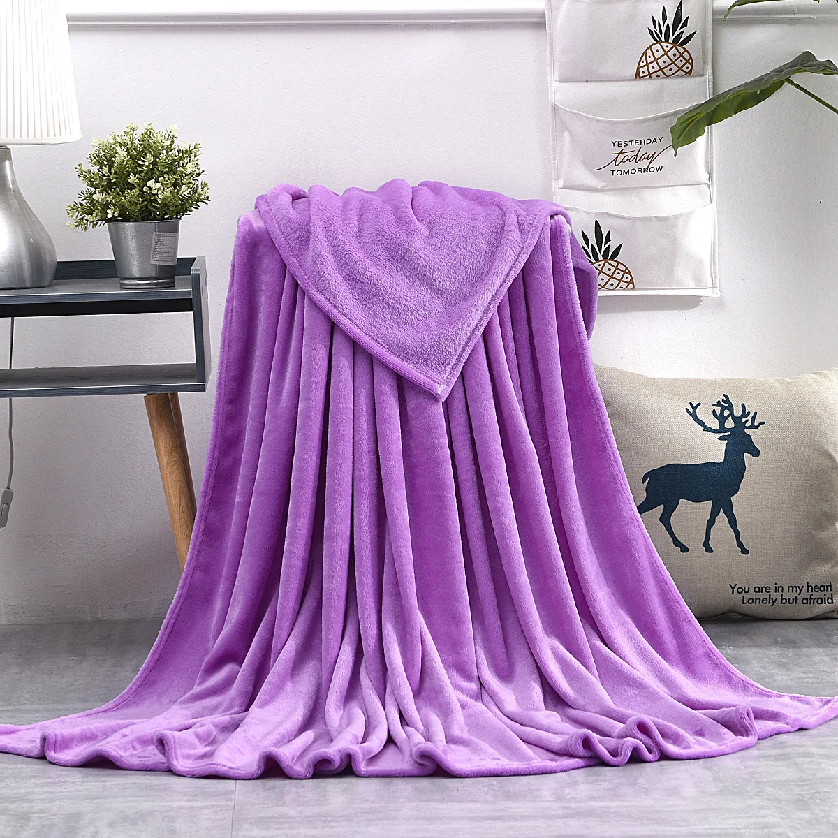 Fluffy Winter Plaid Warm Soft Coral Fleece Blanket