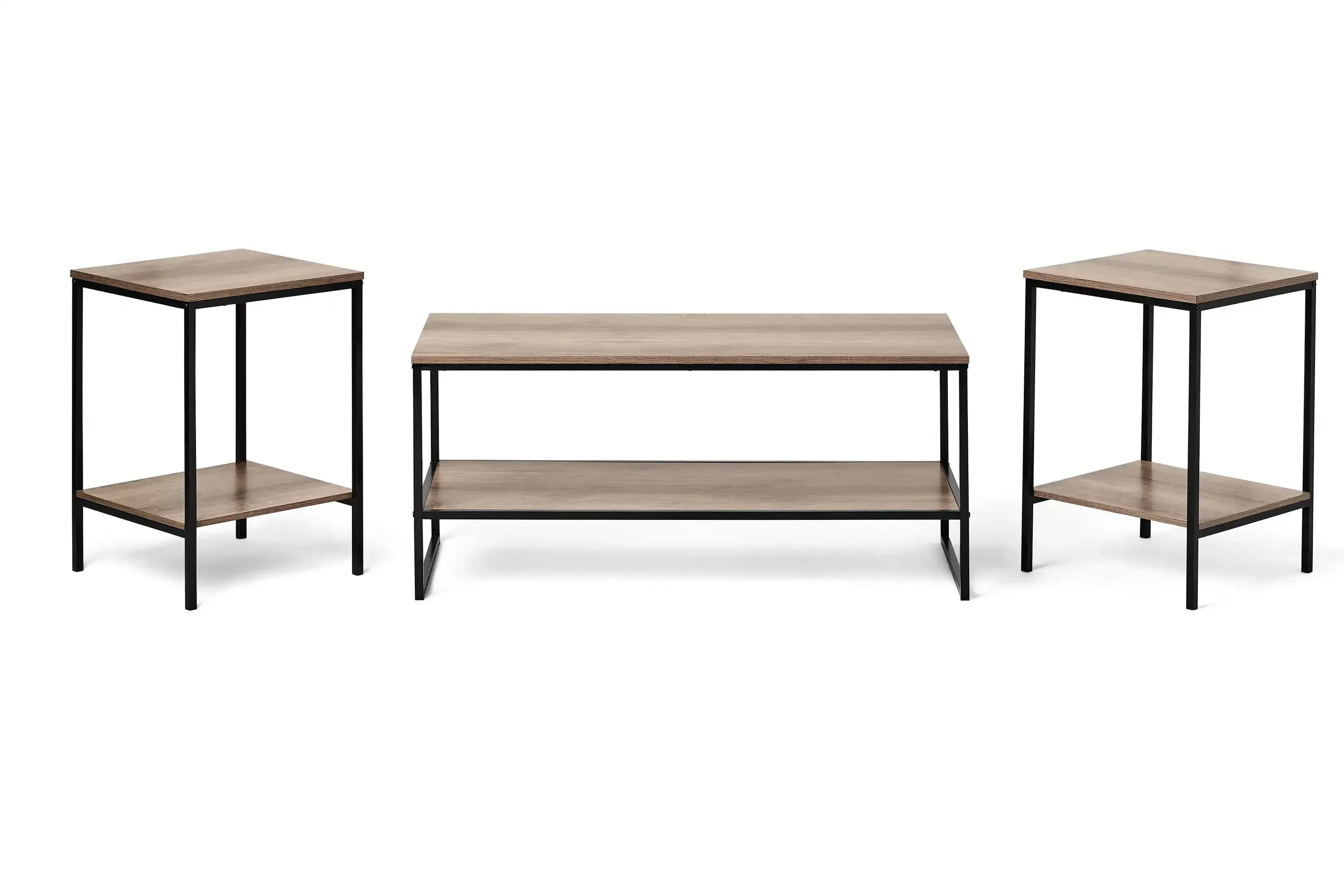 3-Piece Coffee and End Table Set, Rustic Brown 2