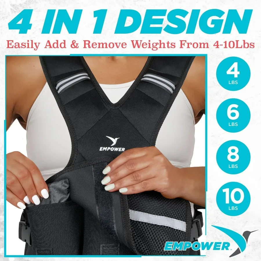 Weighted Walking Vest for Women with Reflective Strips –Adjustable 4-10lbs (4 in1), Strengthen Muscles, Boost Bone Health, and B