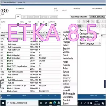 ETKA 8.5 e Elsawin 6.0 Software diagnostico per riparazioni auto V/W+AU//DI+SE//AT+SKO//DA Catalogo parti Strumento diagnostico per auto multilingue