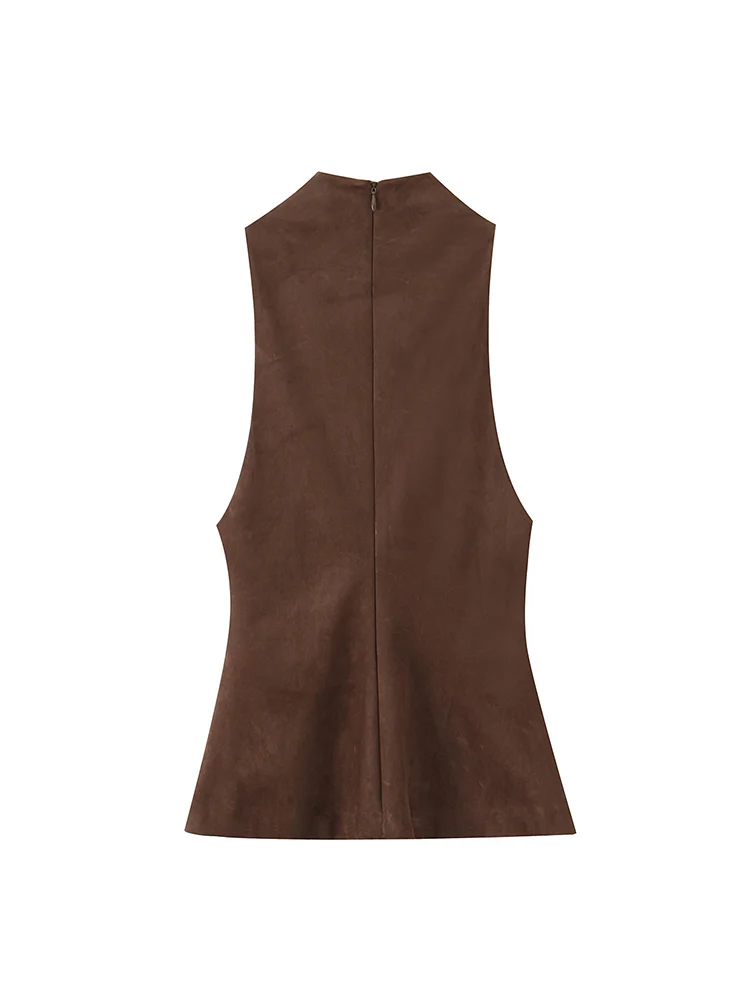 Spring Autumn Women Temperament Vest Solid Colotr Turtleneck Sleeveless Slim Fit Top Fashion Female Suede Tank Top 2026 New