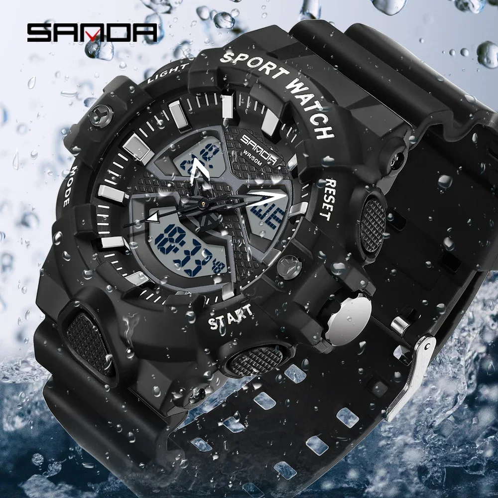 SANDA 2023 Sport Military Men's Watches 50M Waterproof LED Digital Wristwatch for Male Clock Stopwatch Relogio Masculino 3150