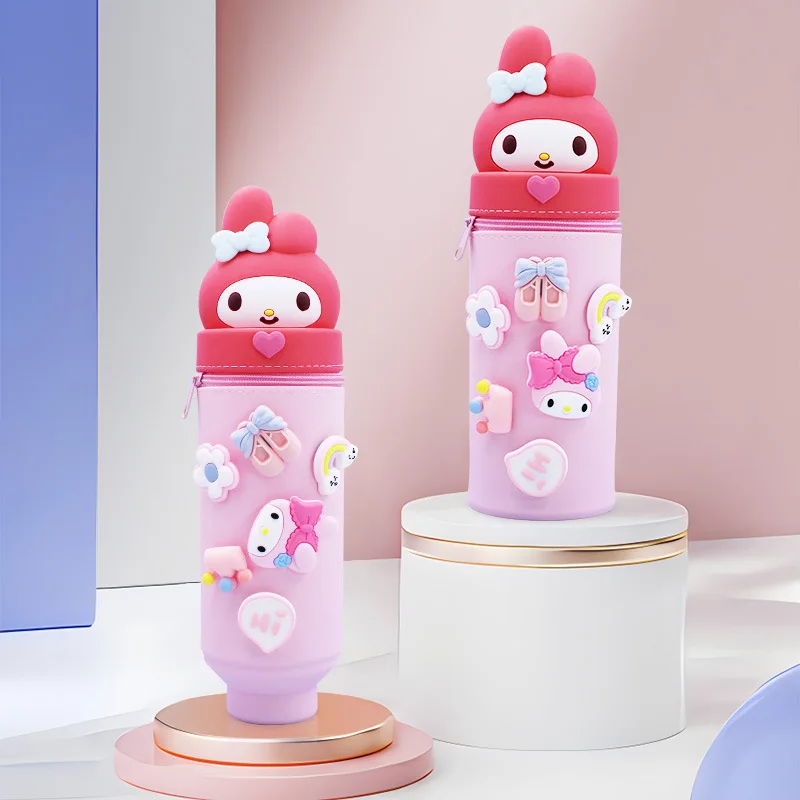 New Sanrio MyMelody Kuromi Cartoon Silicone Folding Dual purpose Pen Holder Pen Box Office Stationery Storage Device pencil case,pen holder,desk organizer,pen and brush holder,desk storage rack