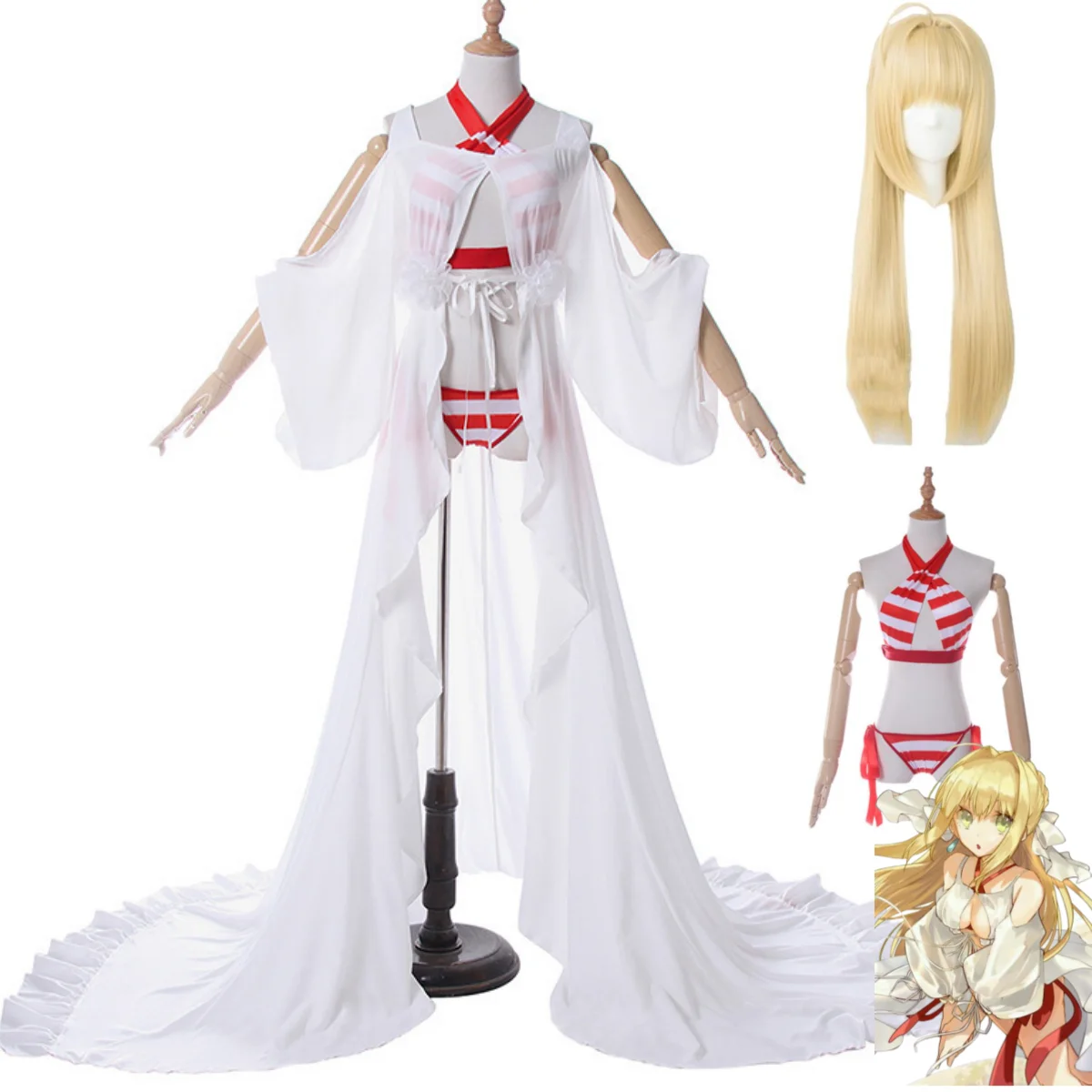 

Anime Game Fate/Grand Order Nero Claudius Caesar Augustus Germanicus Cosplay Costume Wig Swimwear Woman Sexy Party Bikini Suit