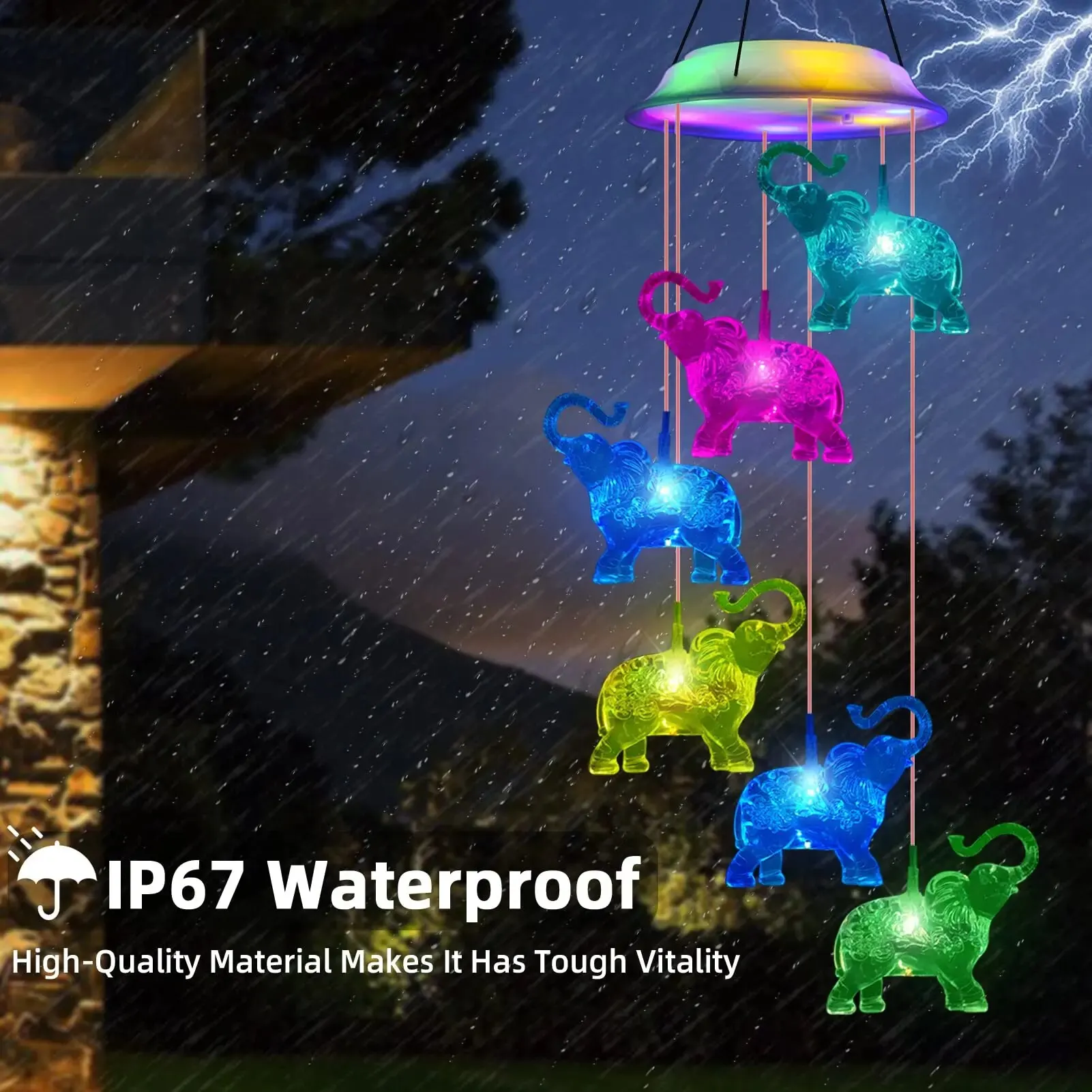 Outdoor Solar Waterproof LED Elephant Wind Chimes Home Gifts Decorating Gardens Outdoor Courtyards Lawns