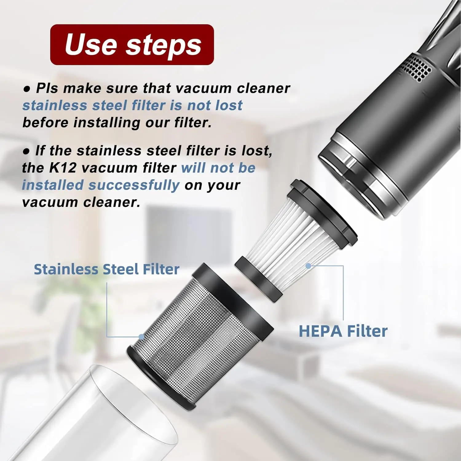 HEPA Filters Replacement Parts for MOOSOO K12 K12 PRO K13 Handheld Cordless Vacuum Cleaner Washable Accessories Filter