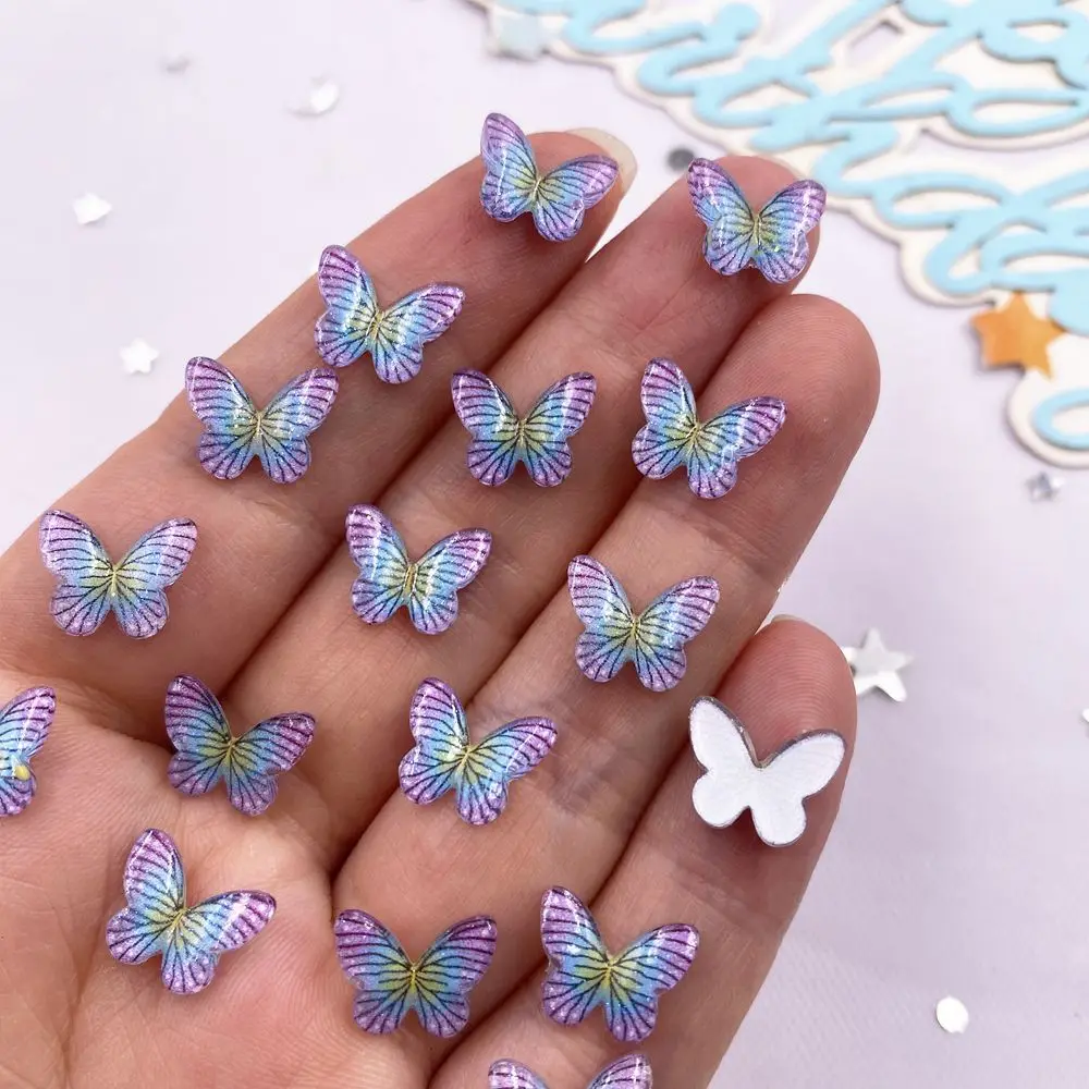 50PCS 10mm 사랑스러운 수지 다채로운 미니 크리스탈 아름다운 나비 플랫 백 라인 석 DIY 네일 아트 쥬얼리 공예 액세서리