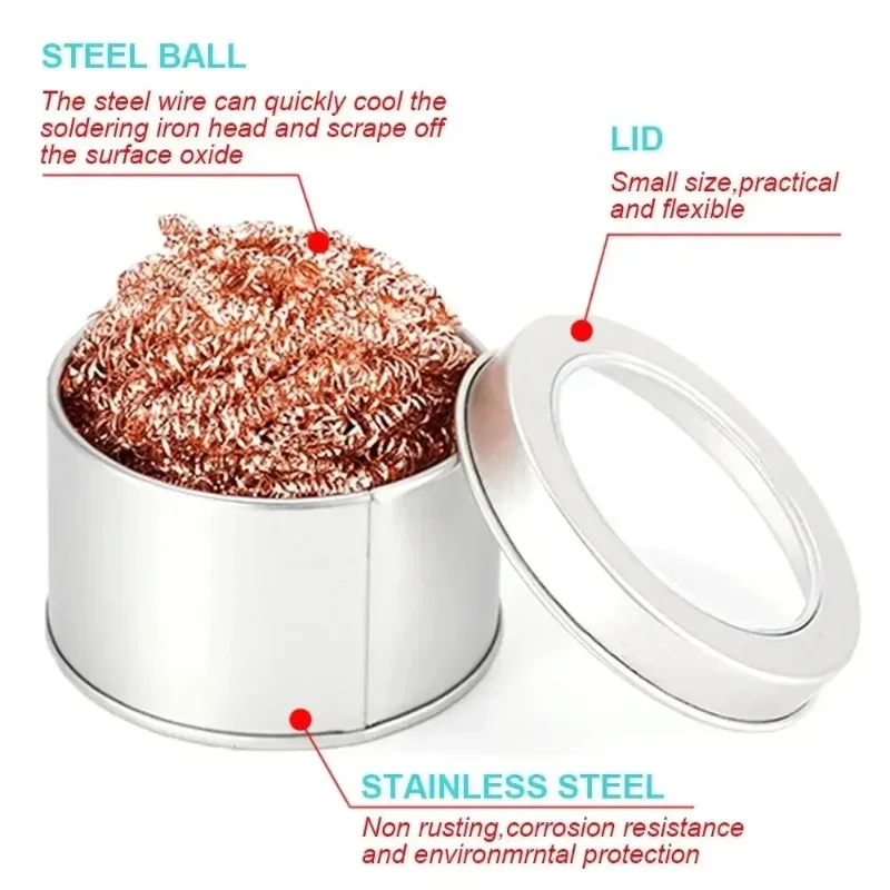 Copper Wire Cleaning Ball for Soldering Irons - Absorbs Excess Solder & Cleans Tips, Reusable De-Soldering Tool with  Steel