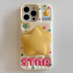 Funny 3D Star Telescopic Bracket Mirror Case with Soft Silicone Stand Holder Cover - iPhone 15 (Yellow)