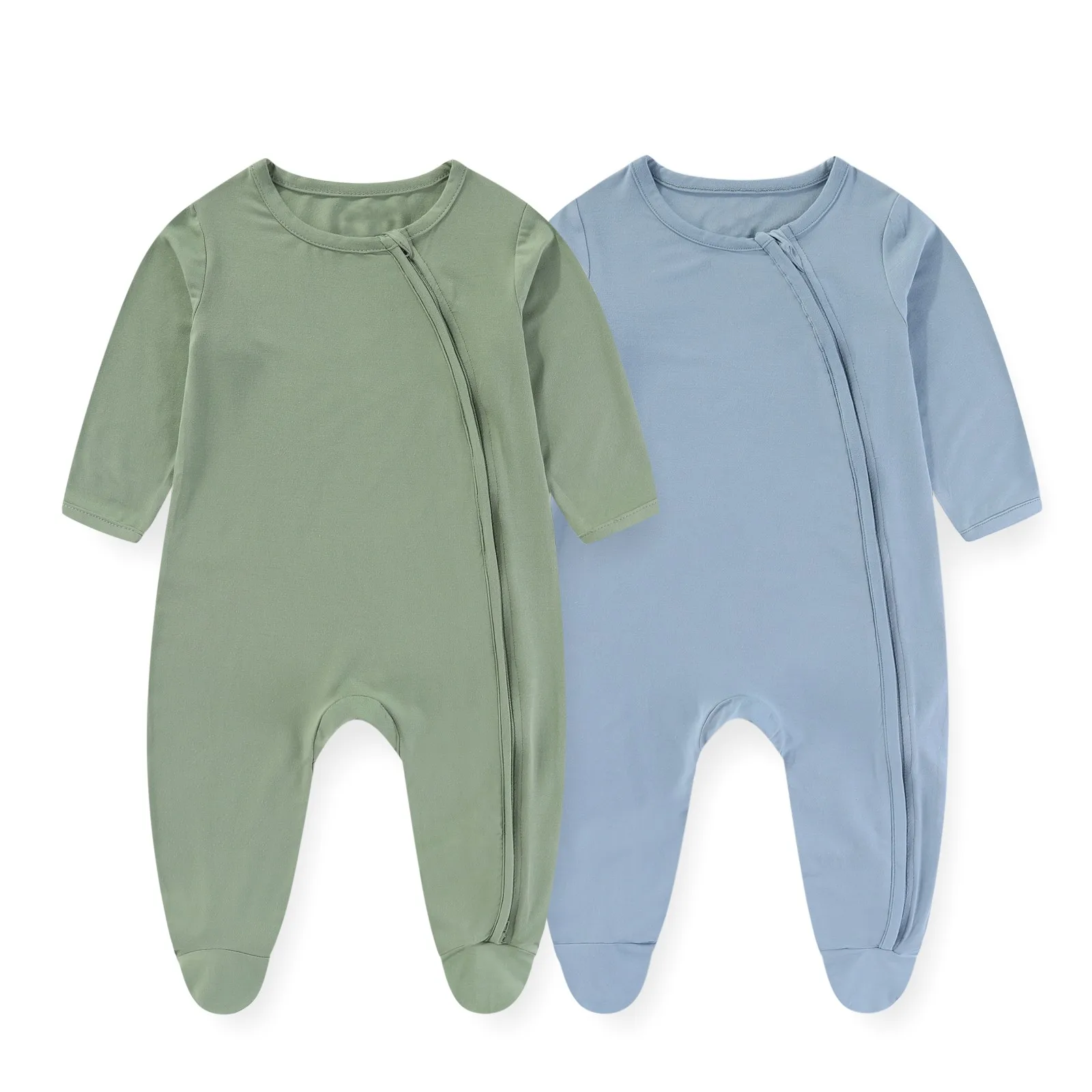 Unisex Cotton Solid Color Jumpsuits 2 Piece Newborn Baby Girl Clothes Autumn 2-Way Zipper Baby Boy Clothes 0-12M Long Sleeve