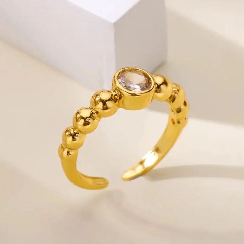 Luxury Zircon Round Rings 18K Gold Plated Crystal Geometric Adjustable Ring
