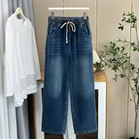 XXXXL Fashion Plus Size Women's Straight Jeans 2025 Autumn Casual Two Color Drawstring Waist Wide Leg Full Length Pants 774 - Image 5