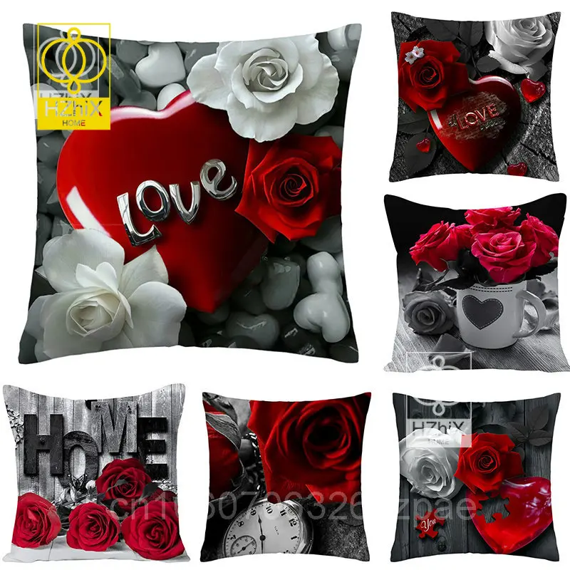 45x45cmRedRoseFlowerCushionCoverHomeWeddingDecorationSofaBed
