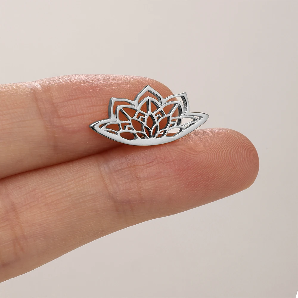 CANNER 925 Sterling Silber Hohle Lotusblüten-Krone Flacher Rücken Innengewinde Piercing-Ohrring für Frauen INS Zierlicher Luxus – Detail 18