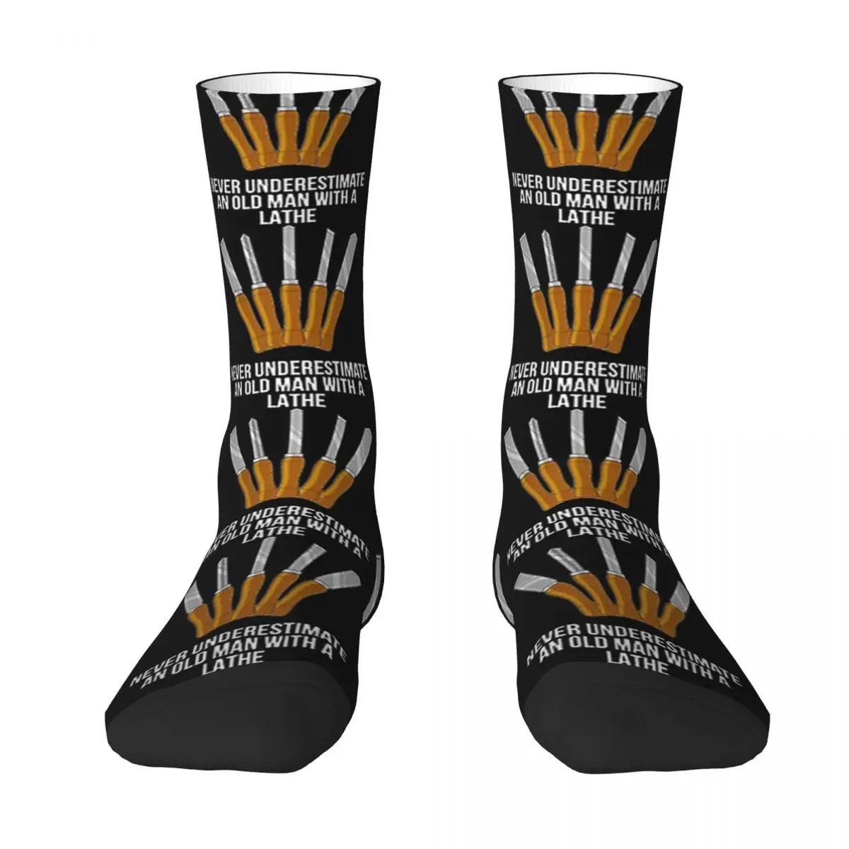 

All Seasons Crew Stockings Old Man Woodworker Woodturning Graphic Socks Harajuku Long Socks Accessories for Men Women Gifts