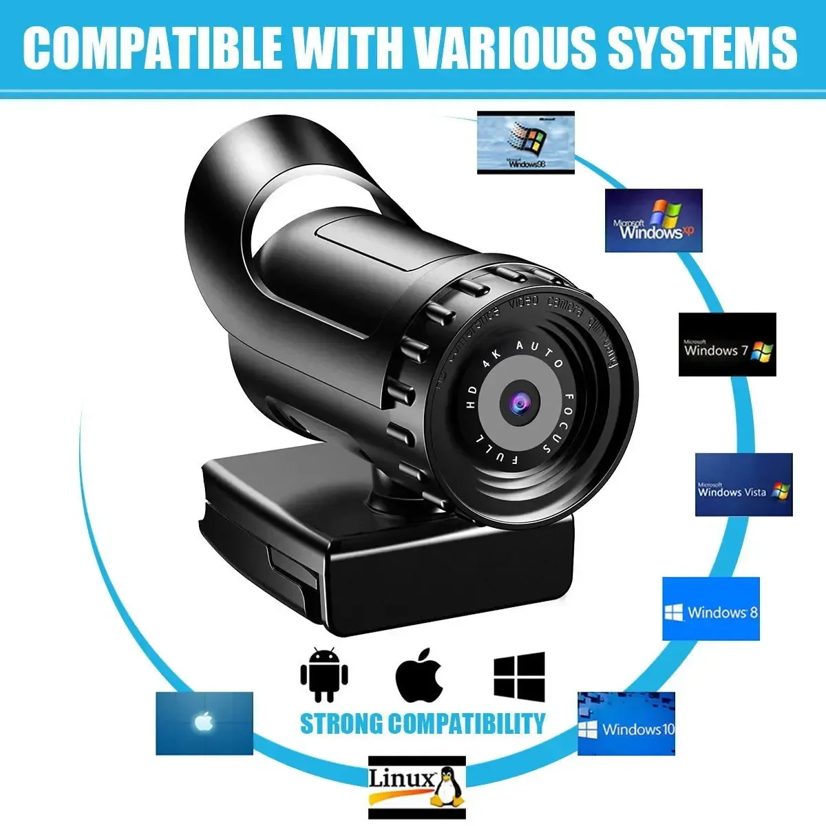 Câmera Web Wide Angle com Microfone para Streaming ao Vivo Foco Automático pc Full hd 1080p 4k 2k Web Cam Câmera Beauty - Imagem 6