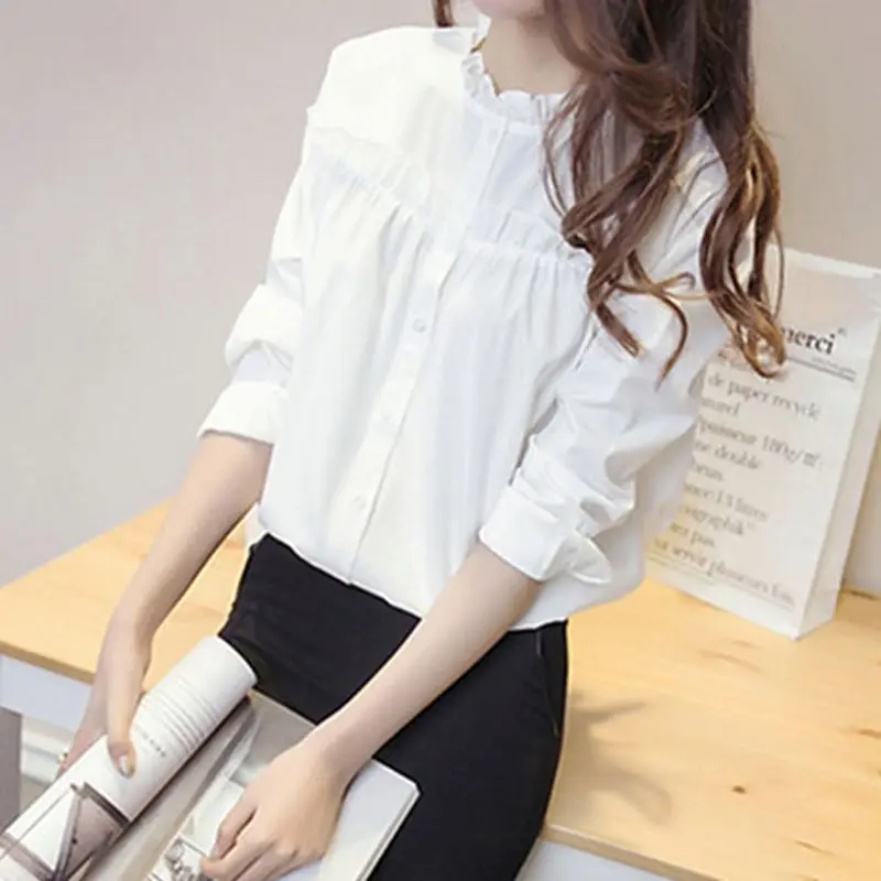 Spring Autumn New Simplicity Solid Plus Size Blouse Long Sleeve All-match Pleated Office Shirt Tops Fashion Casual Women Clothes new small suit coat women s spring and autumn high end sense suit versatile fashion simplicity multi color factory direct sales