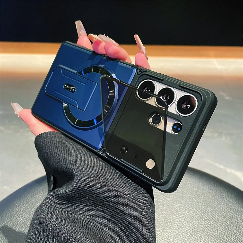 Magnetic Kickstand Case with Camera Lens Protector and Holder Cover
