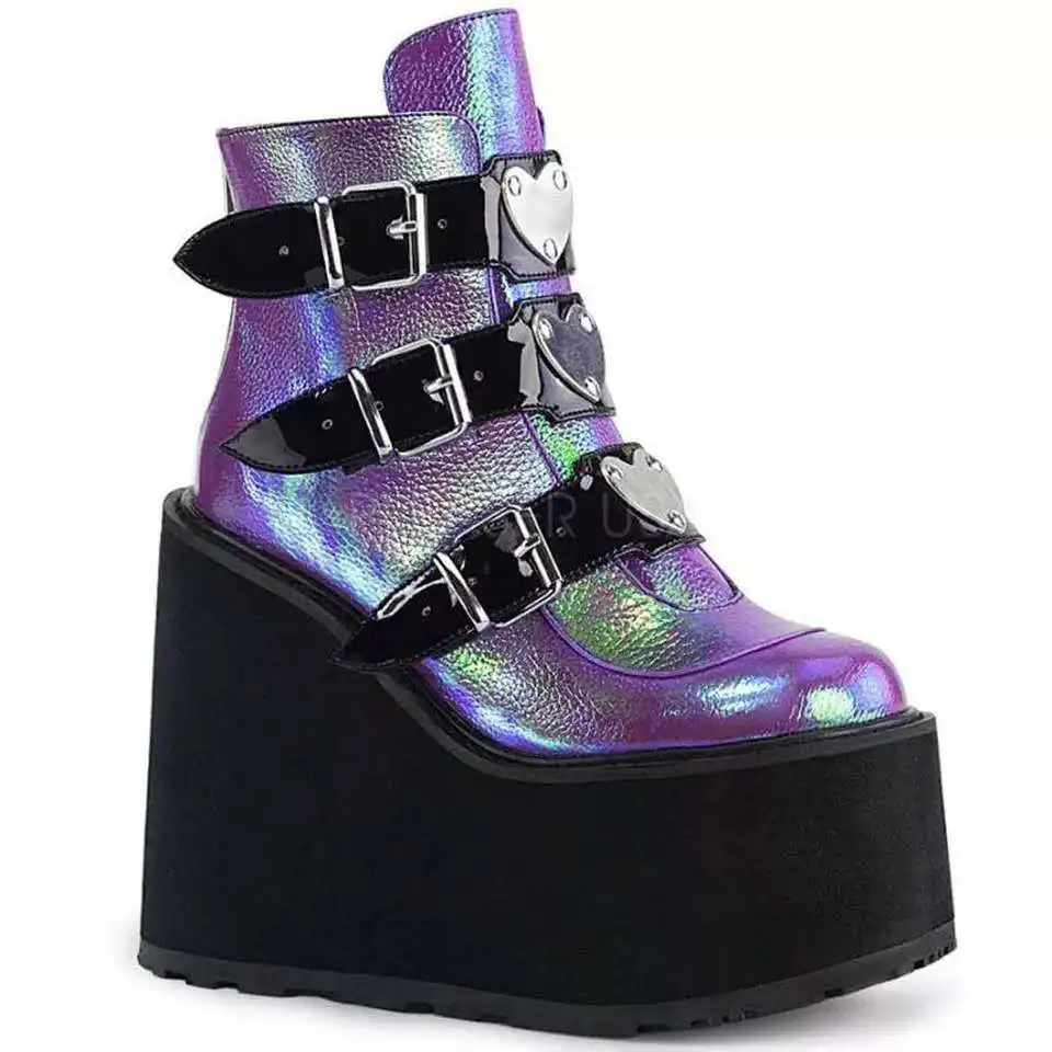 

2023 Winter Buckle Ankel Boots Women Punk Female Platform Boots Wedges High Heels PU Women Boots Botas Mujer Plus Size