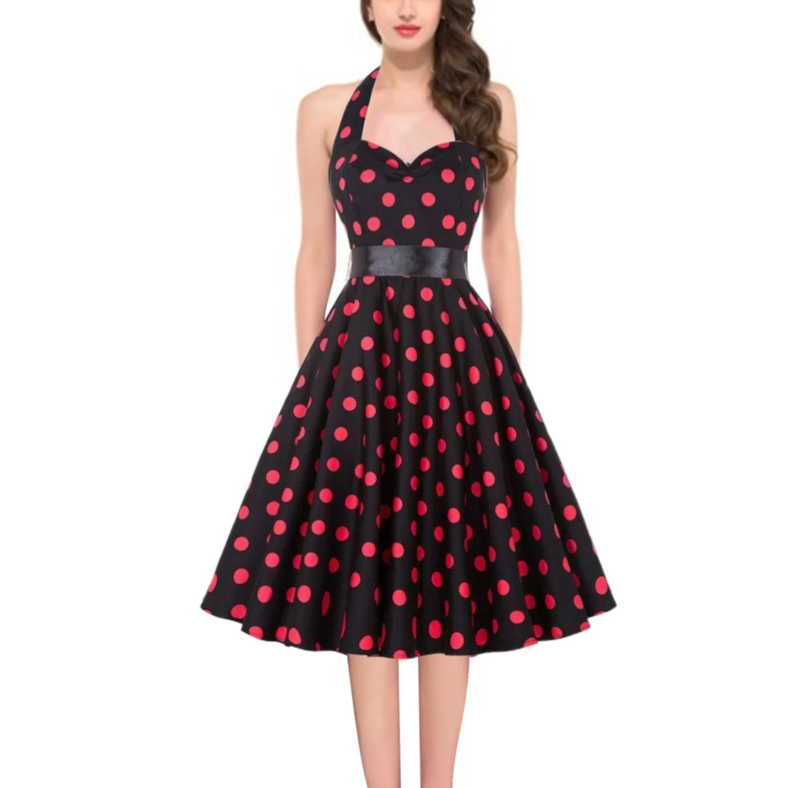 Summer-Women-s-Vintage-80s-90s-Hepburn-Dress-Elegant-Polka-Dot-Print ...