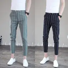 Summer Fashion Men's Korean Pants Slim Fit Striped Street Pants Jogger Ankle-Length Men Streetwear Men
